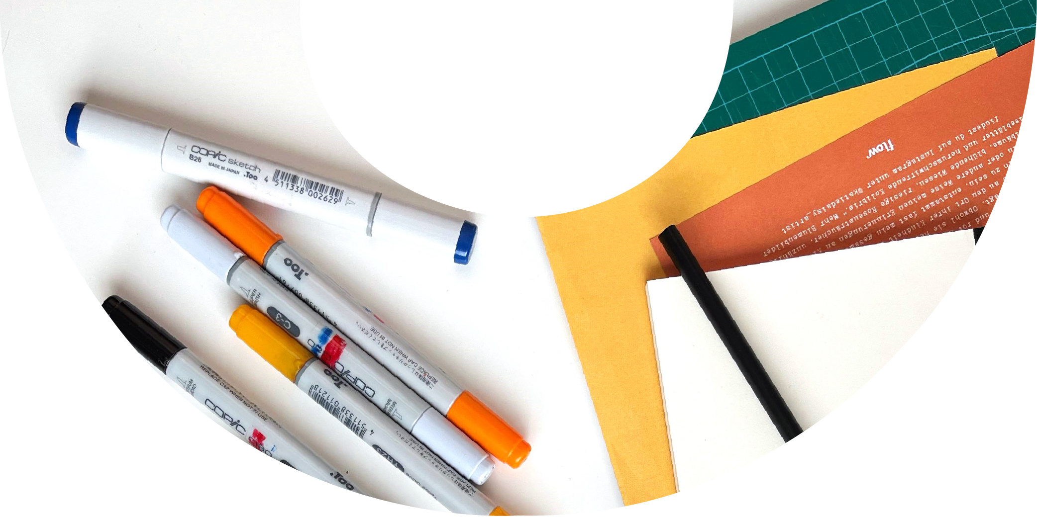 thewedesign Bild mit Copicmarkern und verschiedenen Papiermustern in orangenen Farbtönen