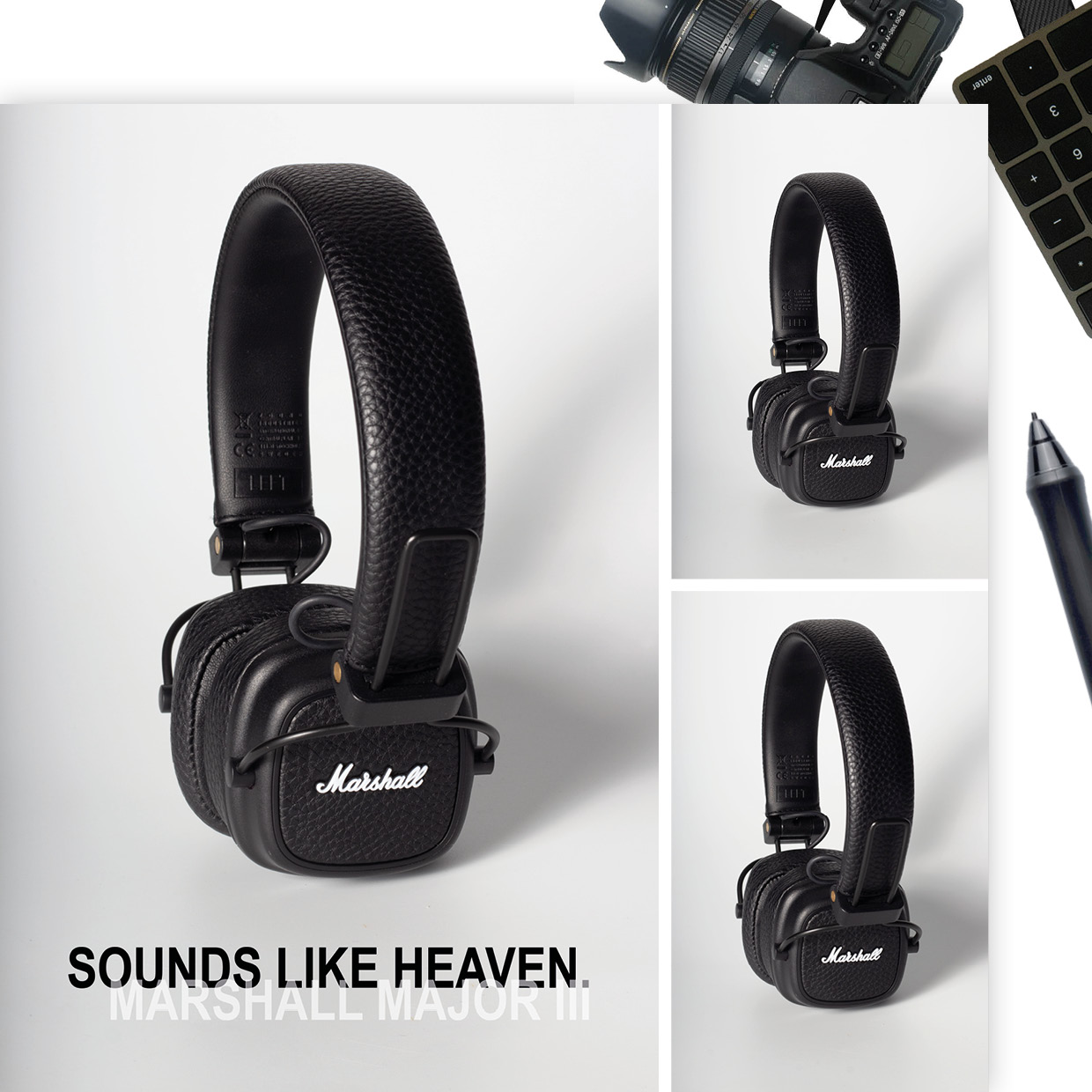 thewedesign, Multimedia Design Mockup. Fotografie und Bearbeitung von Marshall-Kopfhörern für ein digitales Plakat.